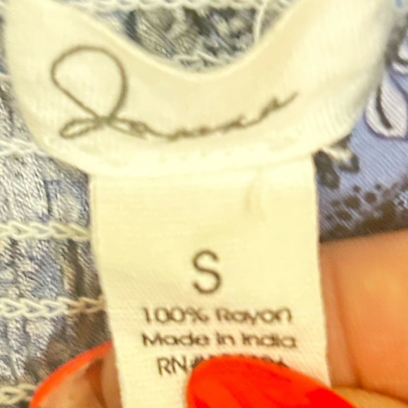 Japna Blue/navy/white Patterned rayon sundress smocked back front cutout small - Picture 12 of 12